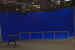 The studio with the "blue cyc wall."