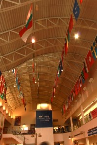 The flags in the main building.
